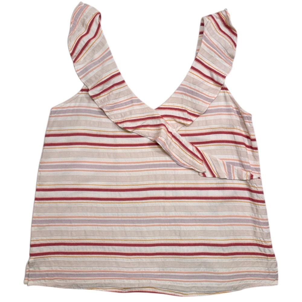 LOFT Striped Flutter Sleeve Tank Blouse Preppy Y2K Flirty Coquette Pink Small